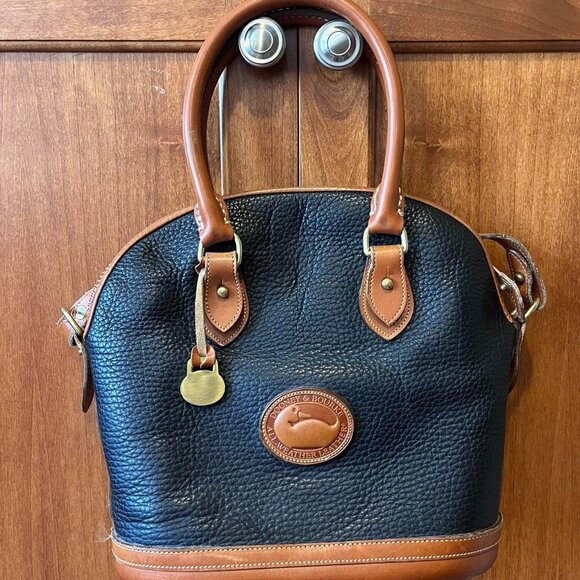 VINTAGE 80s Dooney & Bourke Black and Brown All-Weather Leather Satchel - Picture 1 of 3